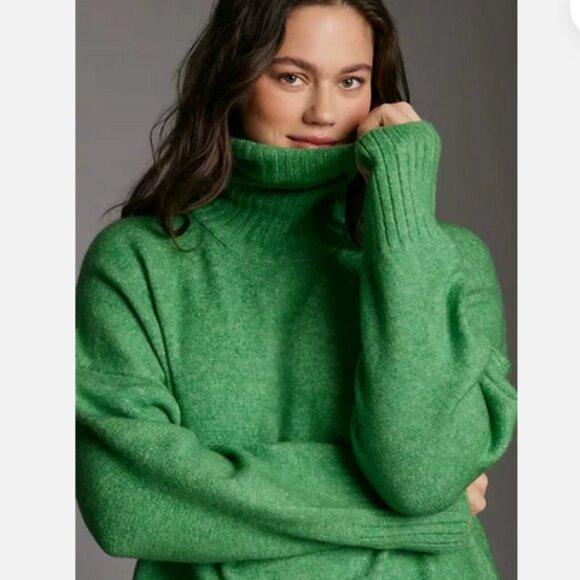 NWT Anthropologie 1X Turtleneck Sweater Cocoon Midi Dress Daily Practice Green - Picture 6 of 8